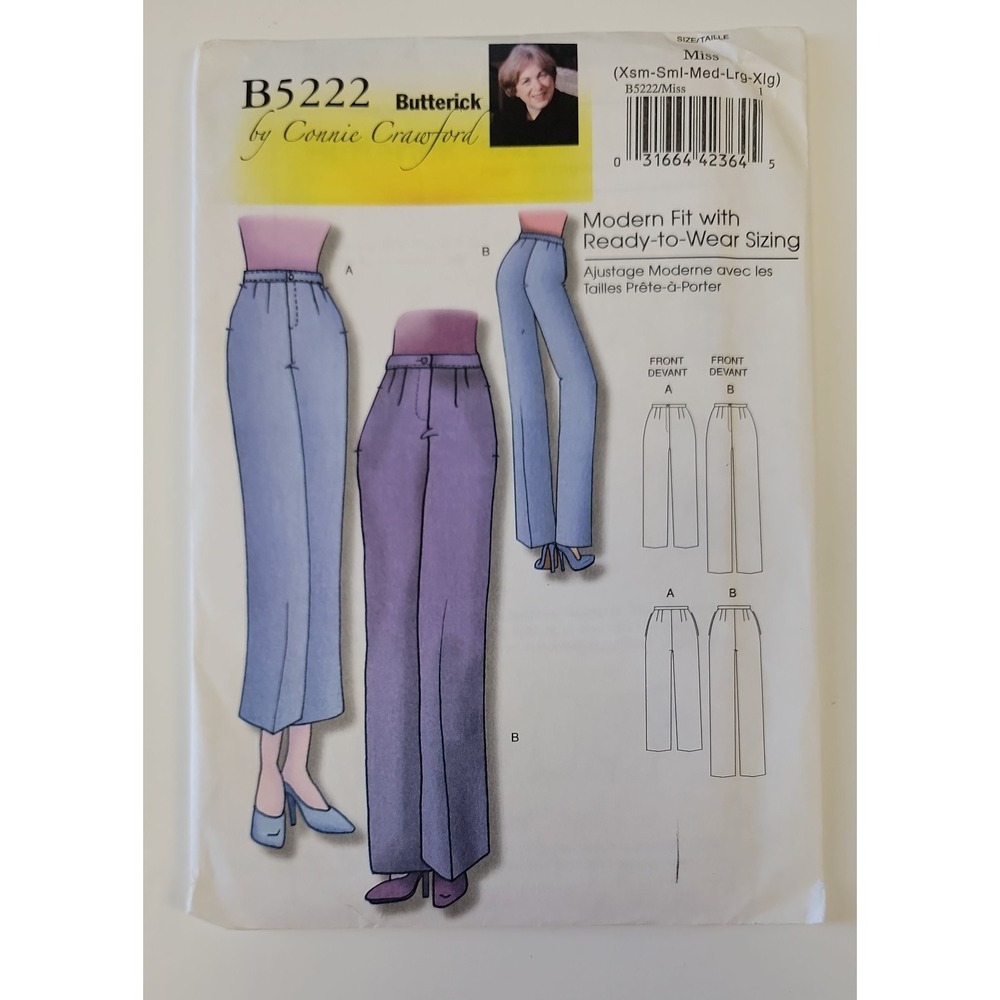 Butterick B5222 Womens Pants Sewing Pattern XS-XXL Connie Crawford Easy UNCUT
